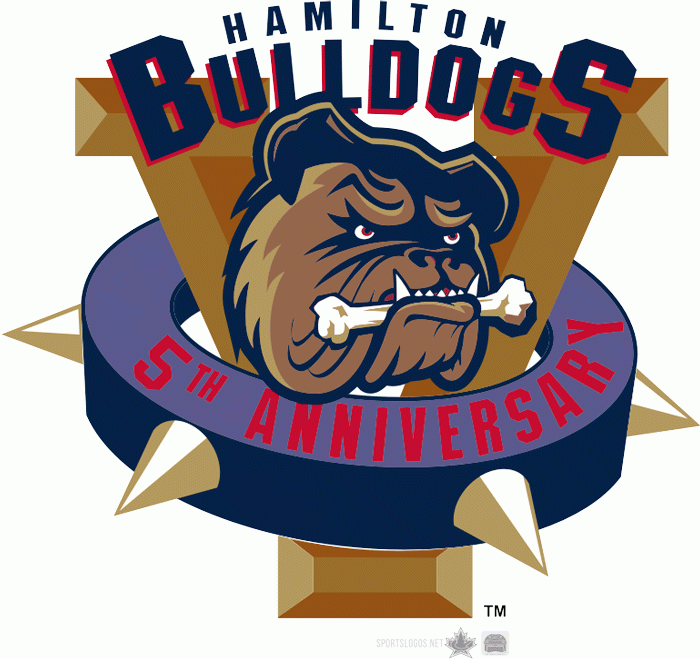 Hamilton Bulldogs 2001 02 Anniversary Logo iron on transfers for clothing